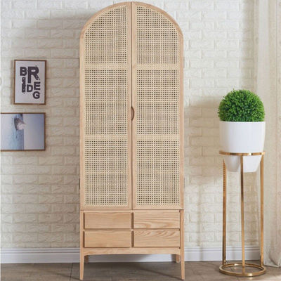 Деревянный шкаф Modern Rattan Clothing Хранилище 2 двери Массовое дерево 75*58*201 см
